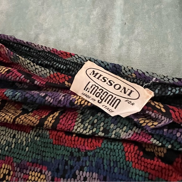 MISSONI 80S MULTICOLOR SILK JERSEY RUCHED SLEEVE DRESS - Picture 5 of 7